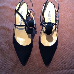 Vintage Manolo Blahnik Black Suede Slingbacks 8